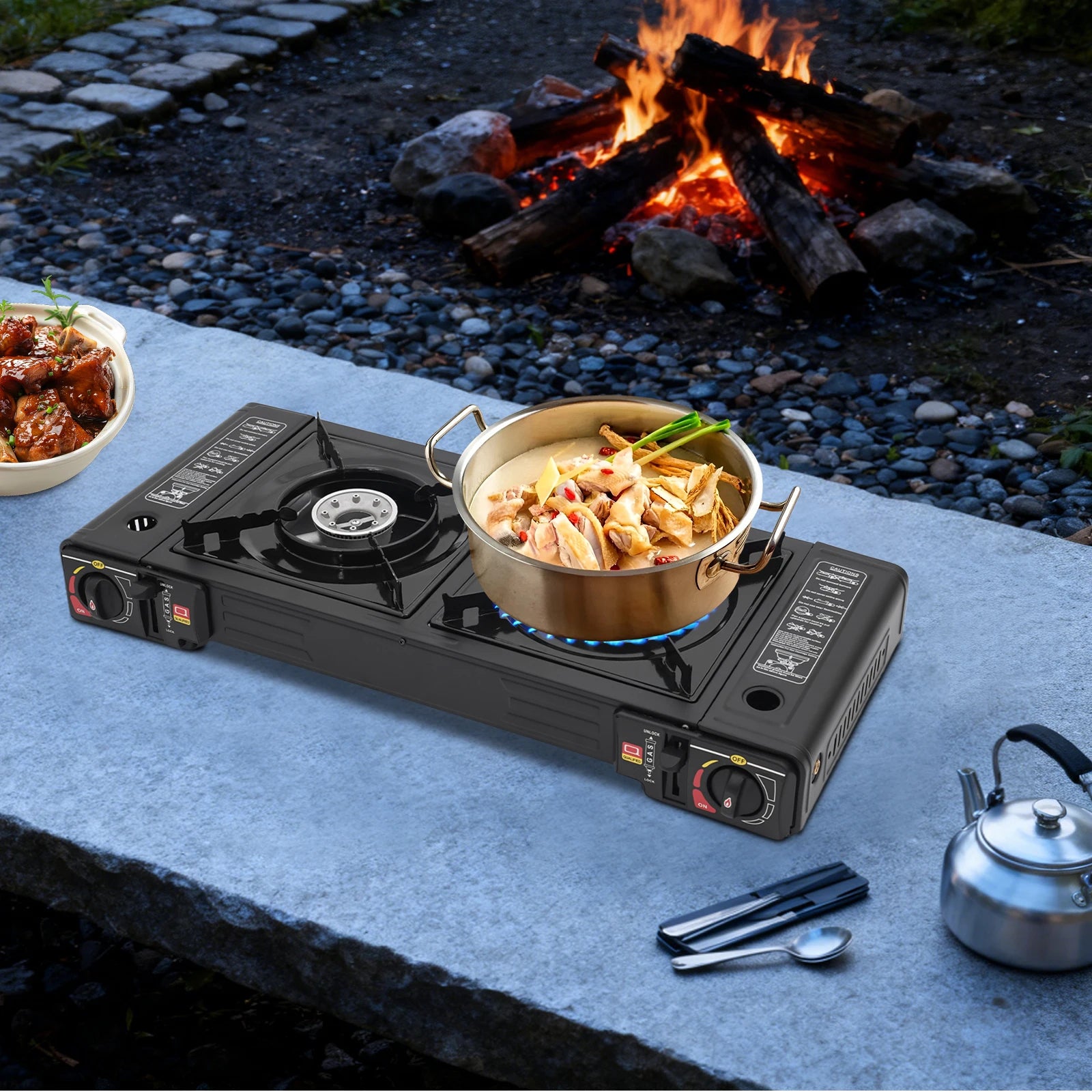 🍳🔥 COCINA DE GAS PORTÁTIL CON 2 FOGONES