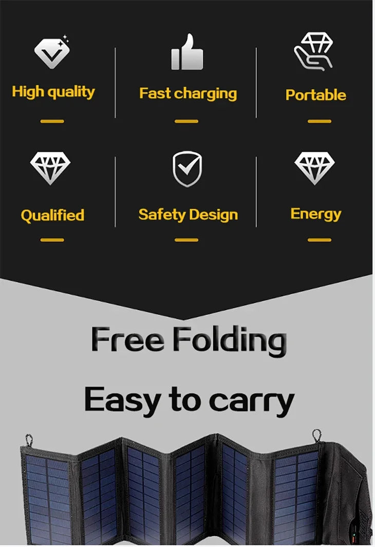 ☀️ PANEL SOLAR PLEGABLE 6 LÁMINAS – CARGADOR USB PORTÁTIL