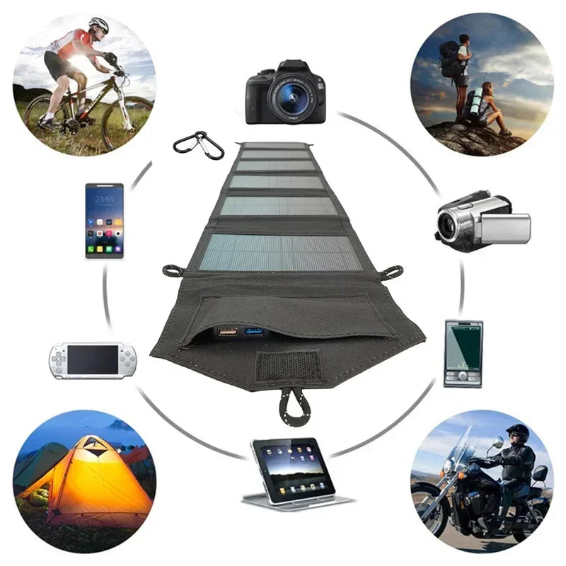 ☀️ PANEL SOLAR PLEGABLE 6 LÁMINAS – CARGADOR USB PORTÁTIL